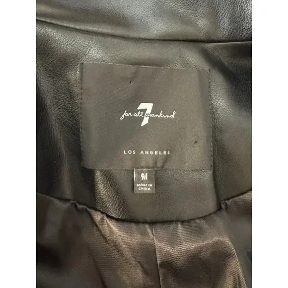 7 For All Mankind Faux Leather Black Blazer Women's Medium Gold Buttons - Picture 2 of 8